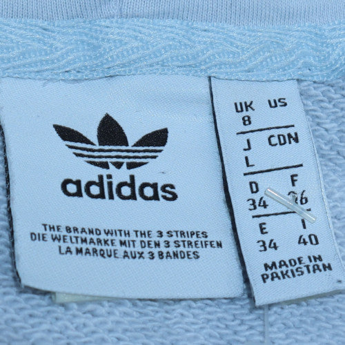 Adidas Women Blue Cropped Hoodie UK 8 Fleece Pullover Sweatshirt