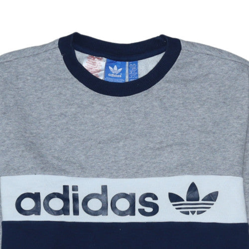 Adidas Men's Grey Blue Crew Neck Sweatshirt L Sports Pullover