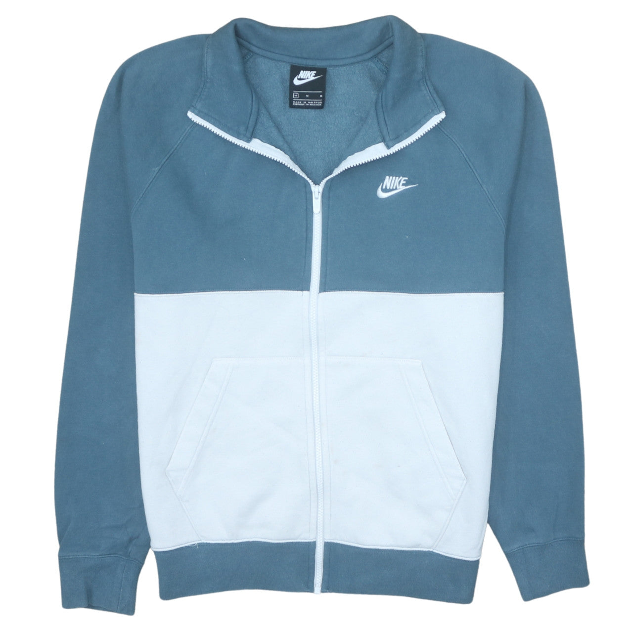 Nike Men's Blue & White Medium Track Jacket - Zip Front Cotton Blend