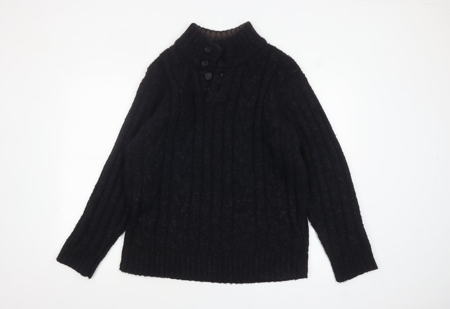 Marks and Spencer North Coast Men's Black Cable Henley Jumper L