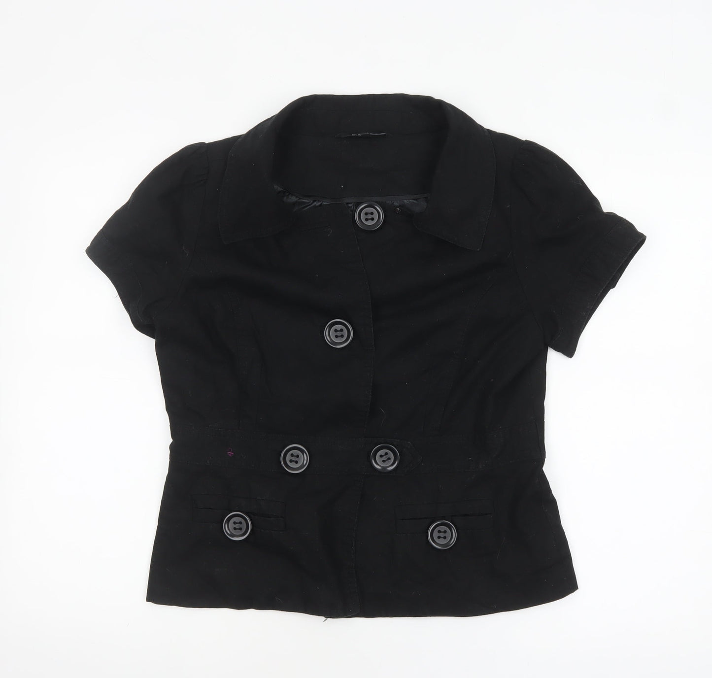 Dunnes Women Black Linen Blend Short Sleeve Double-Breasted Suit Jacket Size 14