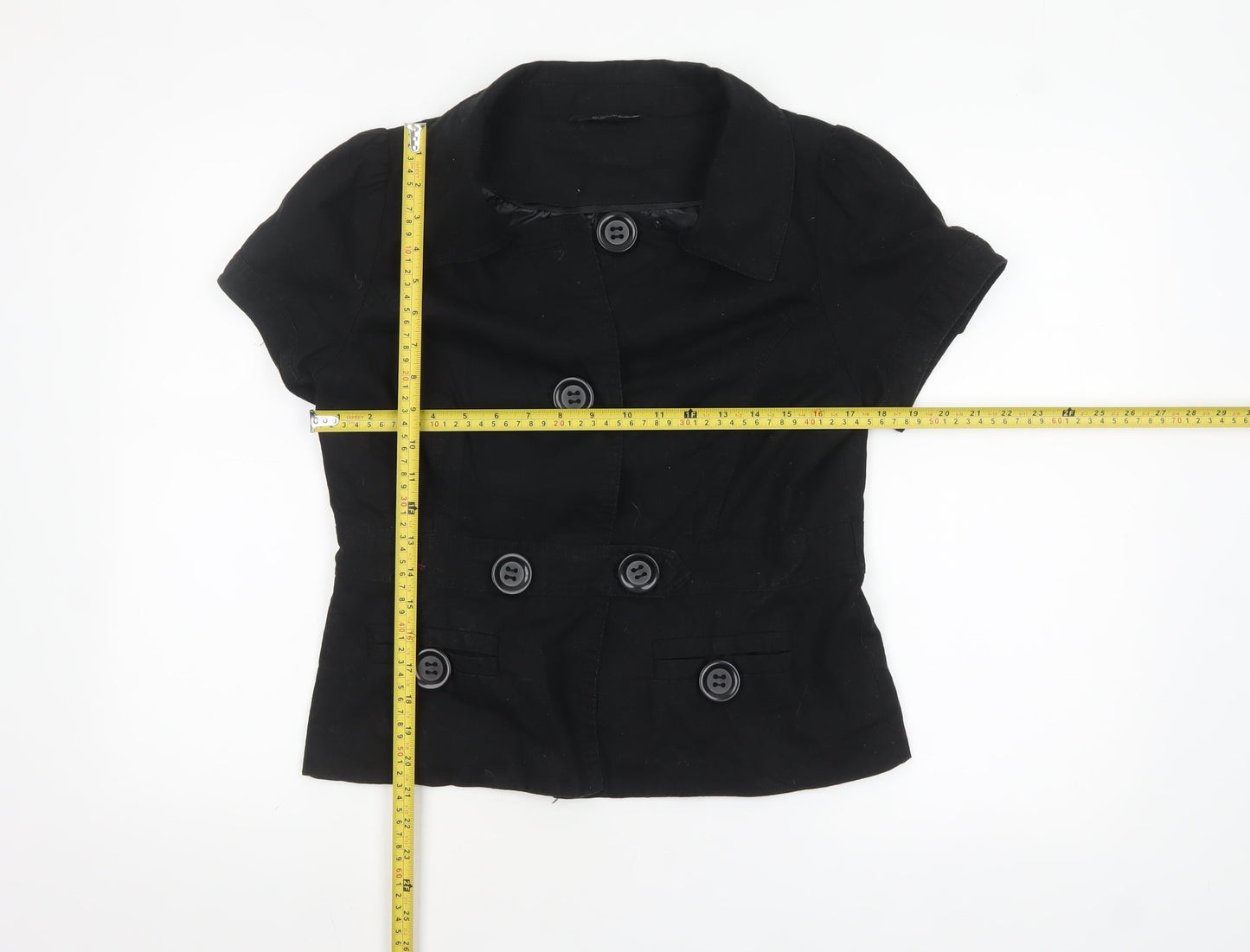 Dunnes Women Black Linen Blend Short Sleeve Double-Breasted Suit Jacket Size 14