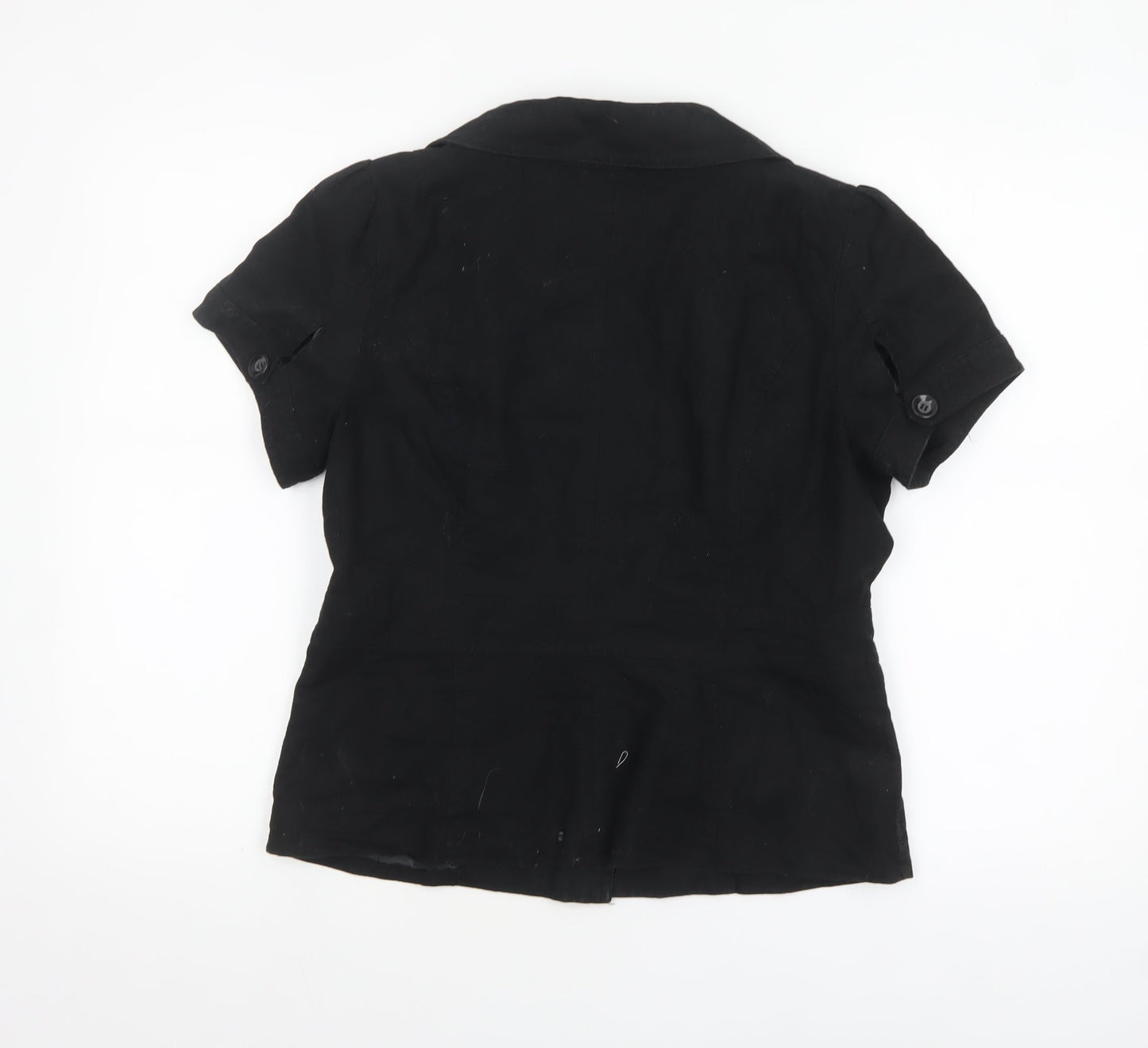 Dunnes Women Black Linen Blend Short Sleeve Double-Breasted Suit Jacket Size 14