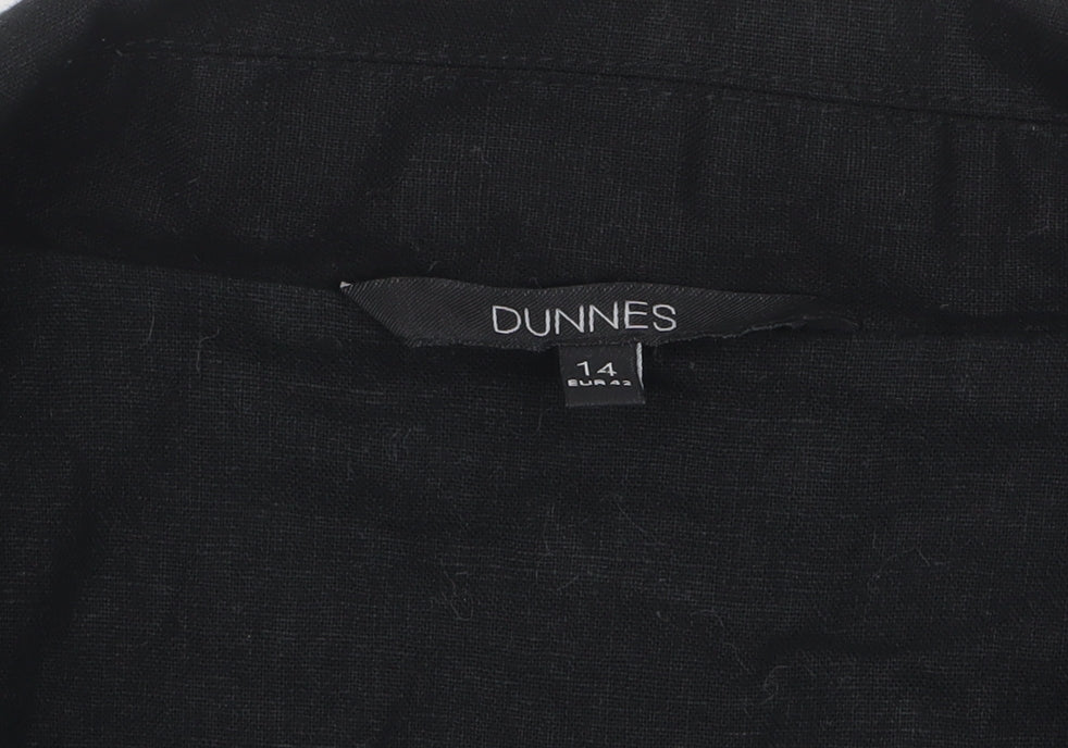 Dunnes Women Black Linen Blend Short Sleeve Double-Breasted Suit Jacket Size 14