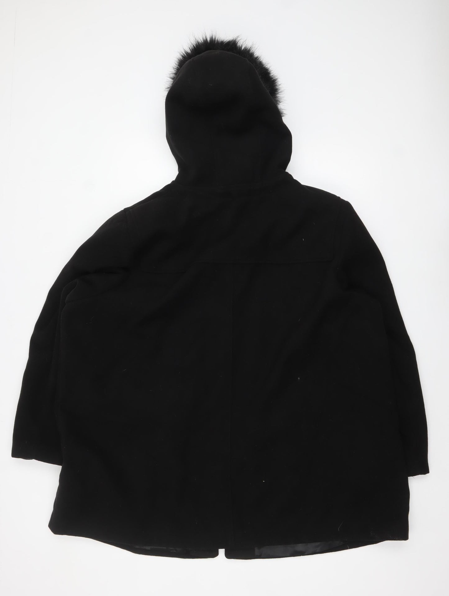 Joanna Hope Women’s Black Faux Fur Hooded Long Coat Size 28