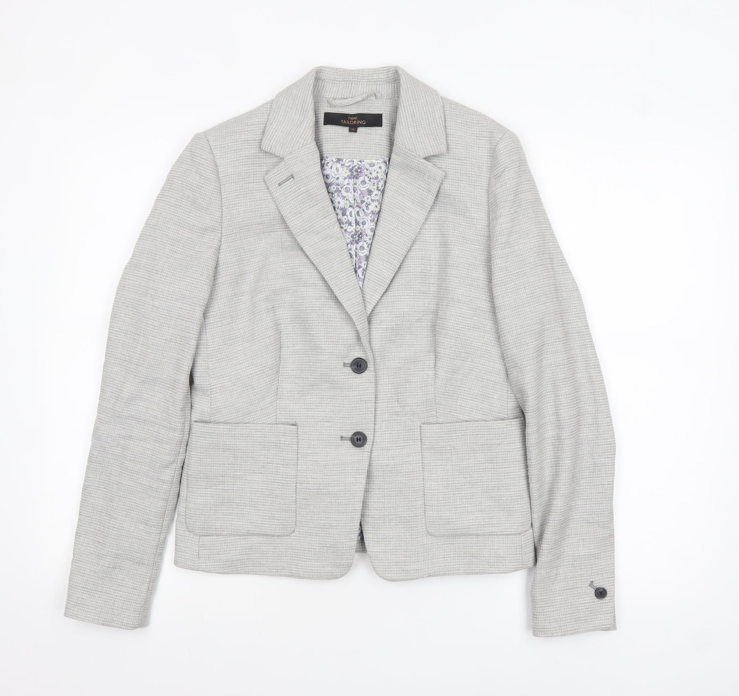 Next Women Grey Tailored Blazer UK 10 Linen Blend Two-Button Jacket