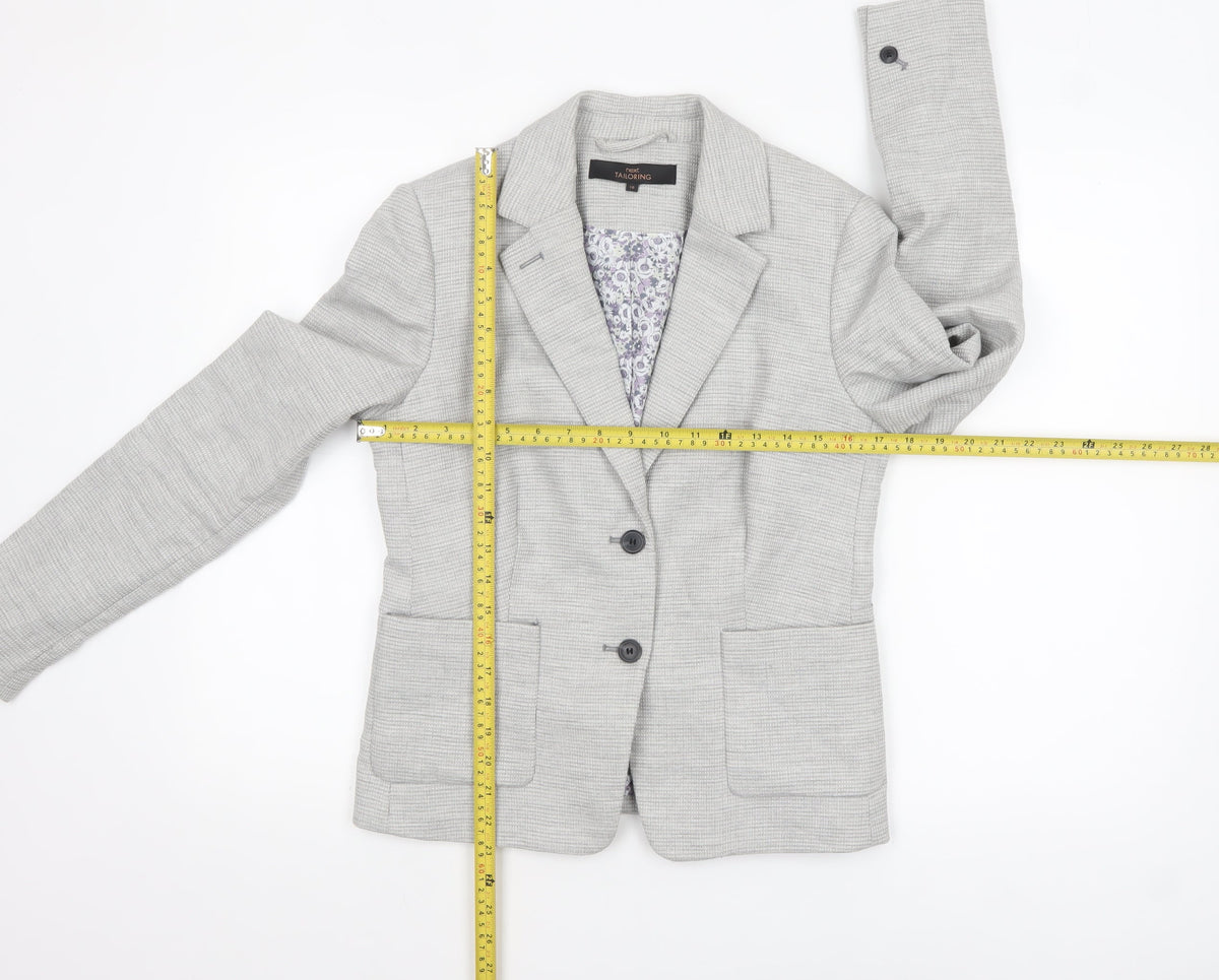 Next Women Grey Tailored Blazer UK 10 Linen Blend Two-Button Jacket