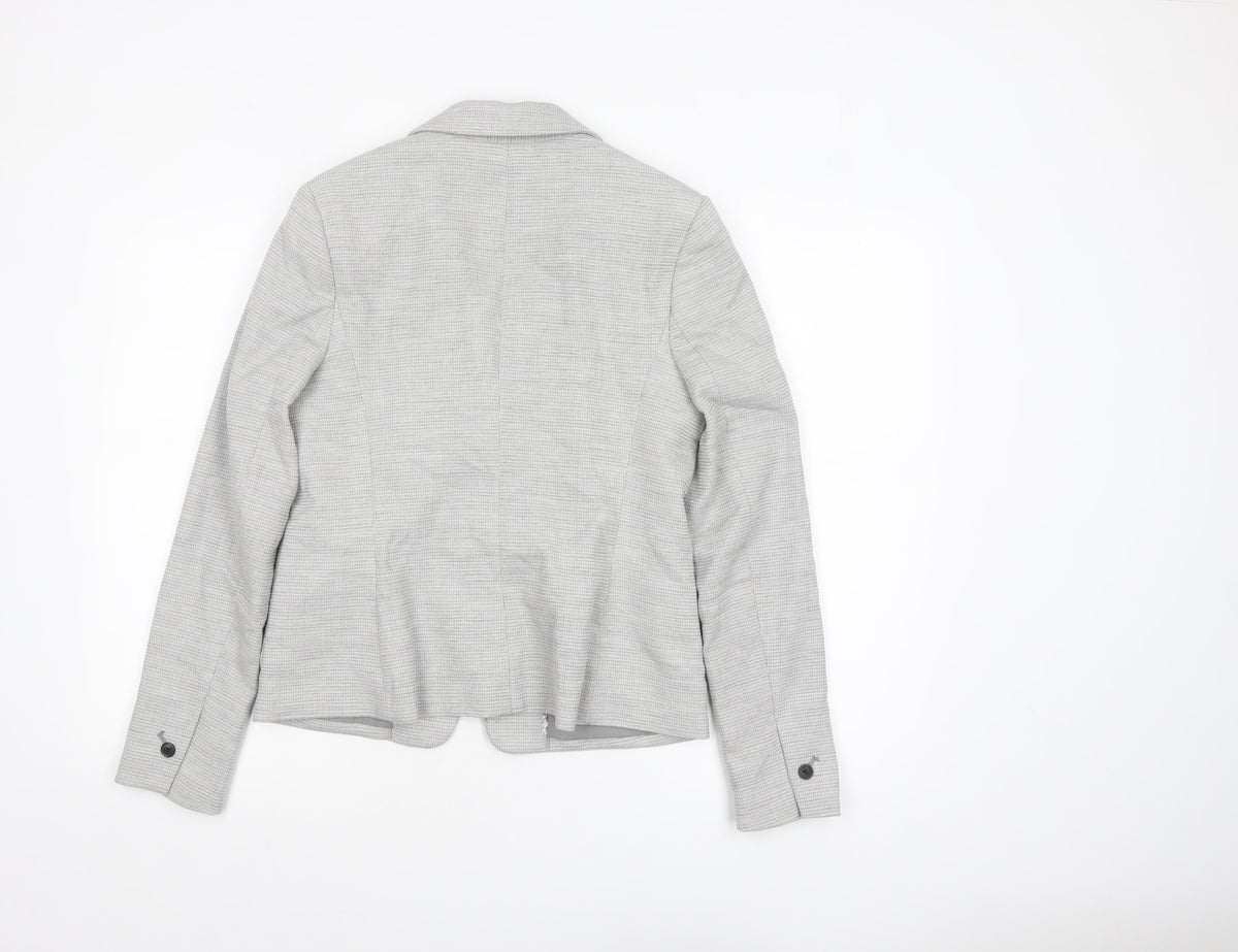 Next Women Grey Tailored Blazer UK 10 Linen Blend Two-Button Jacket