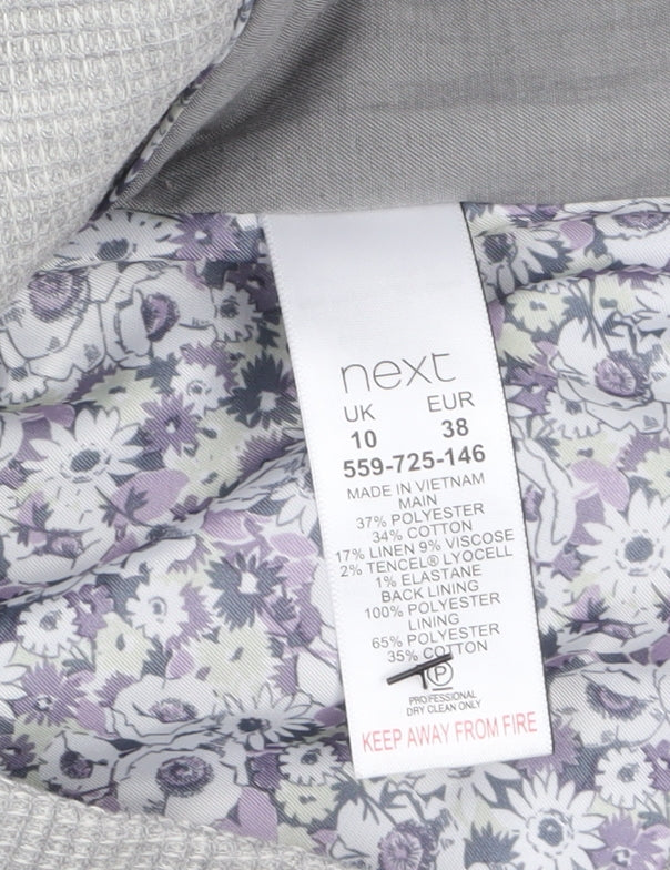 Next Women Grey Tailored Blazer UK 10 Linen Blend Two-Button Jacket