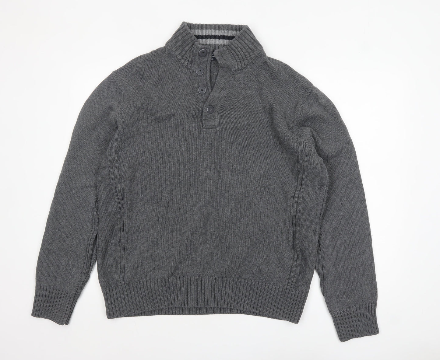 Marks and Spencer Blue Harbour Men’s Grey Cotton Henley Jumper XL