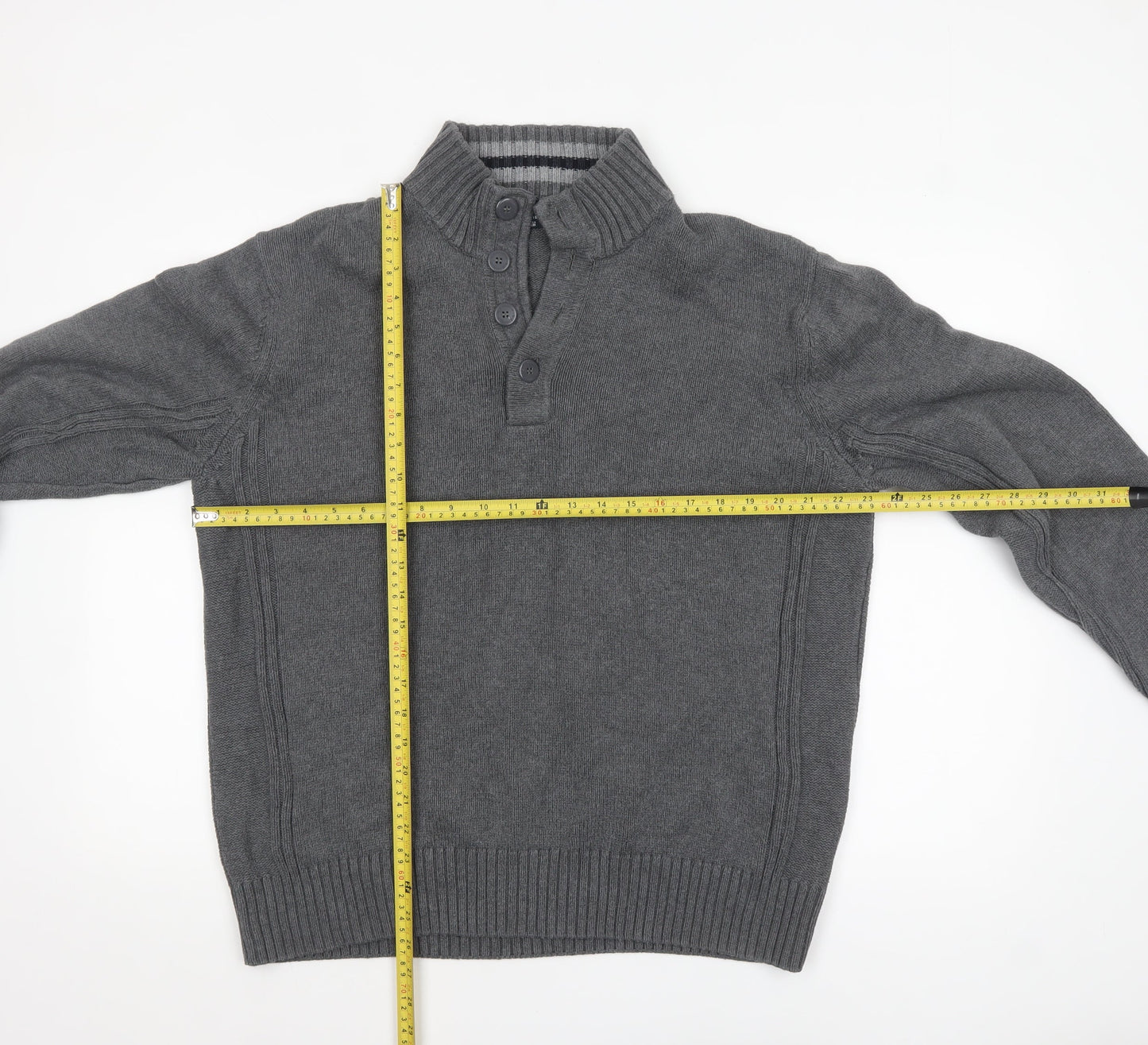 Marks and Spencer Blue Harbour Men’s Grey Cotton Henley Jumper XL