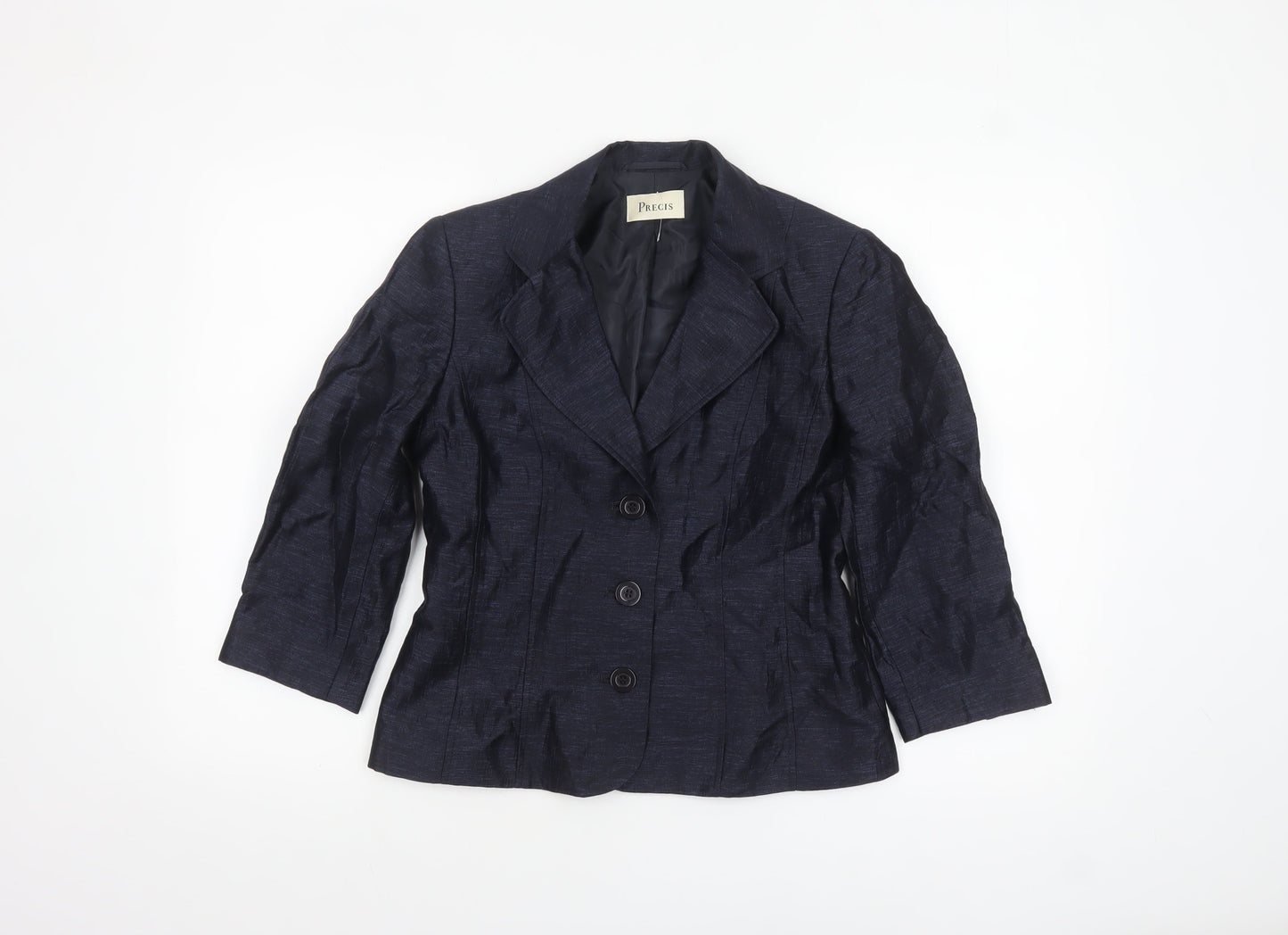 Precis Women Navy Blue Linen Blend Single-Breasted Blazer UK 8