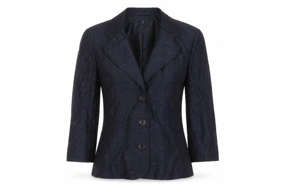 Precis Women Navy Blue Linen Blend Single-Breasted Blazer UK 8