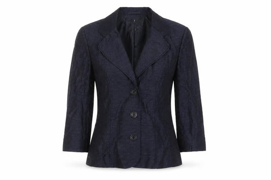 Precis Women Navy Blue Linen Blend Single-Breasted Blazer UK 8