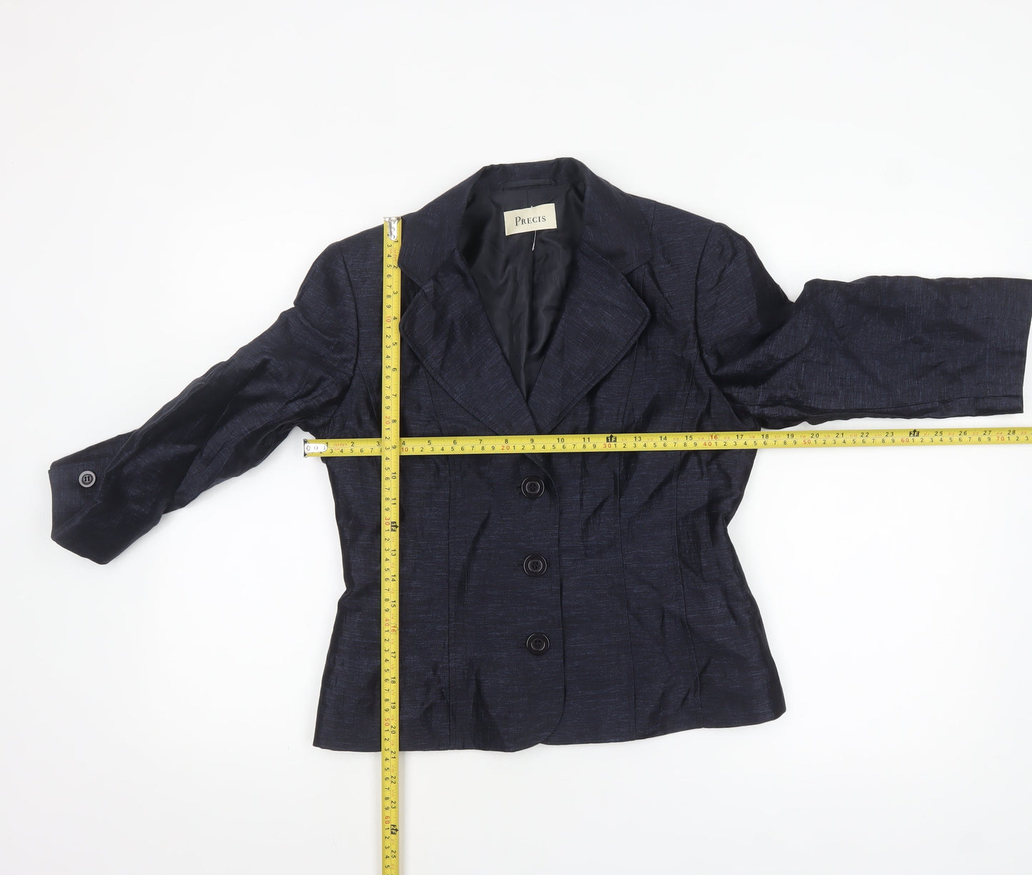 Precis Women Navy Blue Linen Blend Single-Breasted Blazer UK 8