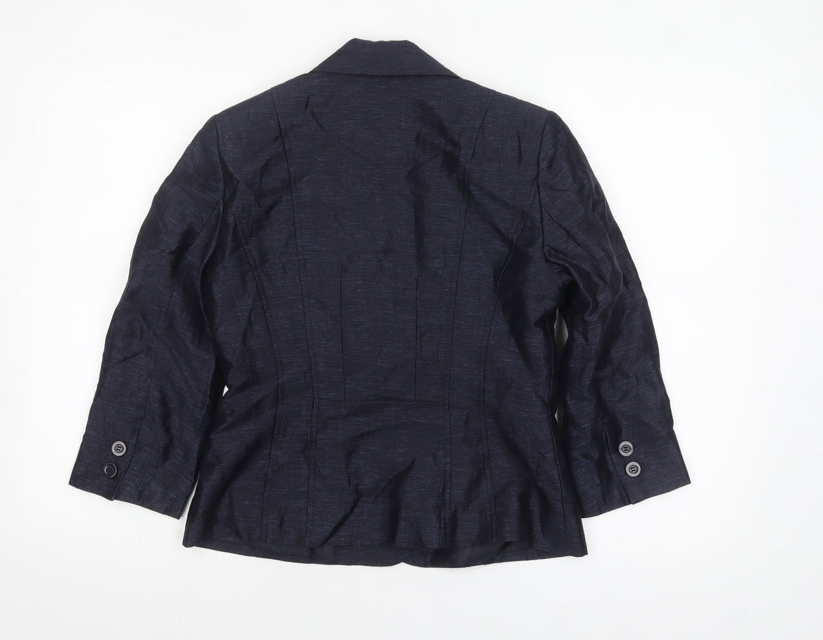 Precis Women Navy Blue Linen Blend Single-Breasted Blazer UK 8