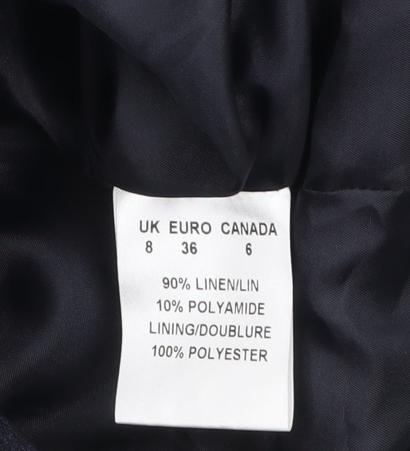 Precis Women Navy Blue Linen Blend Single-Breasted Blazer UK 8