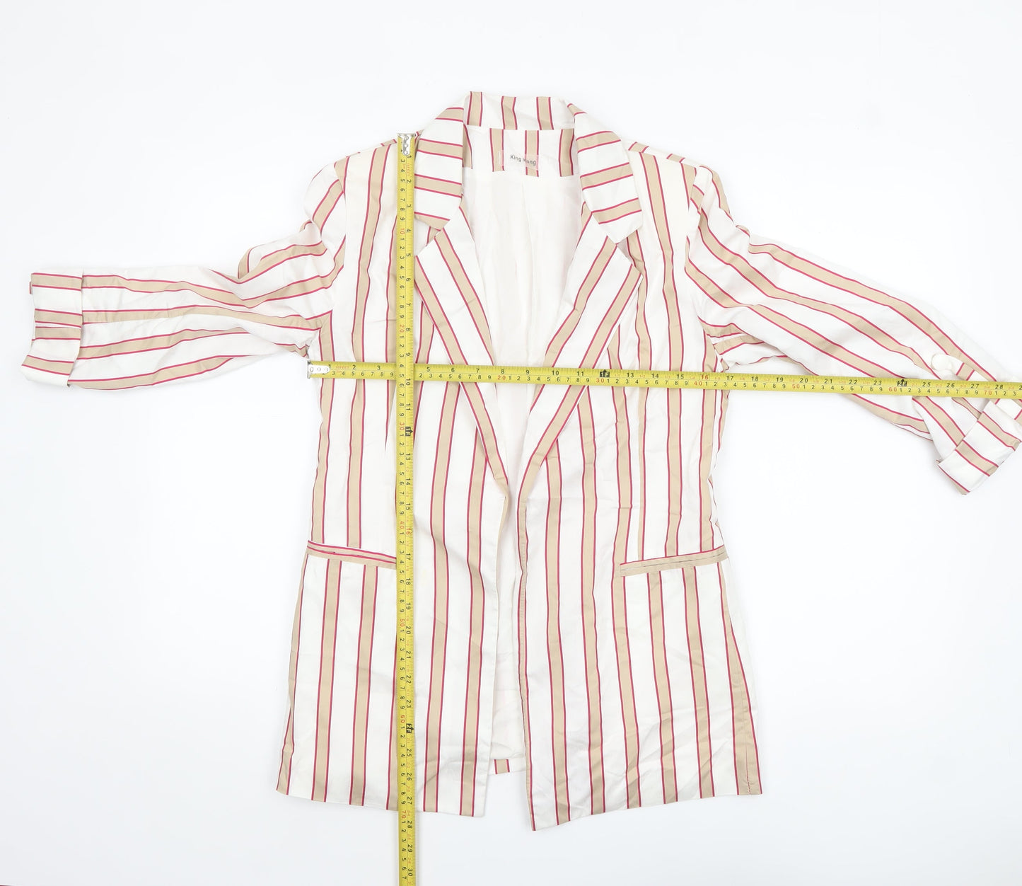 King Kong Women Ivory Pink Striped Single-Breasted Blazer Size 16