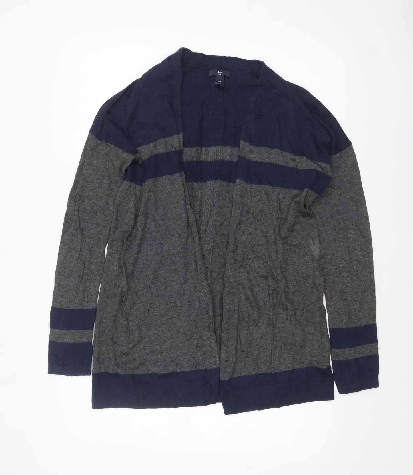 Gap Women's Grey & Navy Cardigan Knit Open Front Jumper Size S