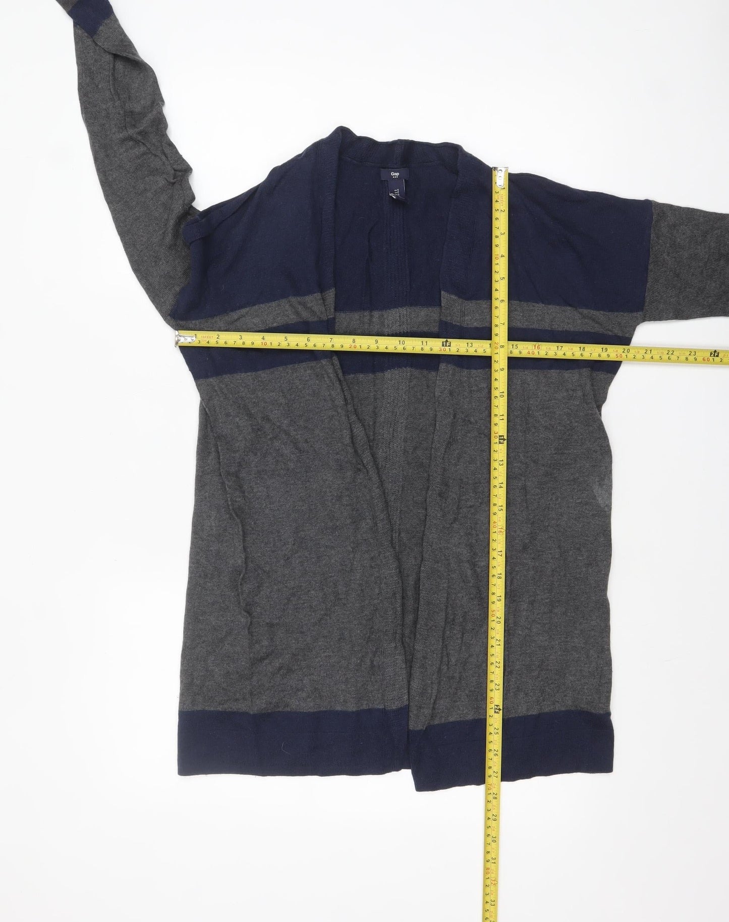 Gap Women's Grey & Navy Cardigan Knit Open Front Jumper Size S