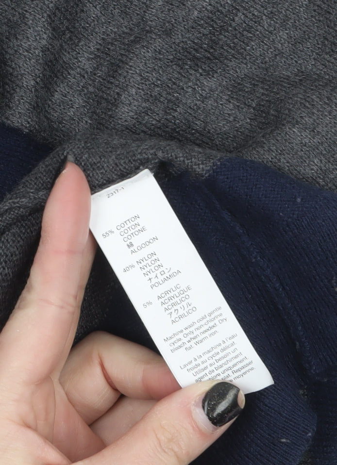 Gap Women's Grey & Navy Cardigan Knit Open Front Jumper Size S