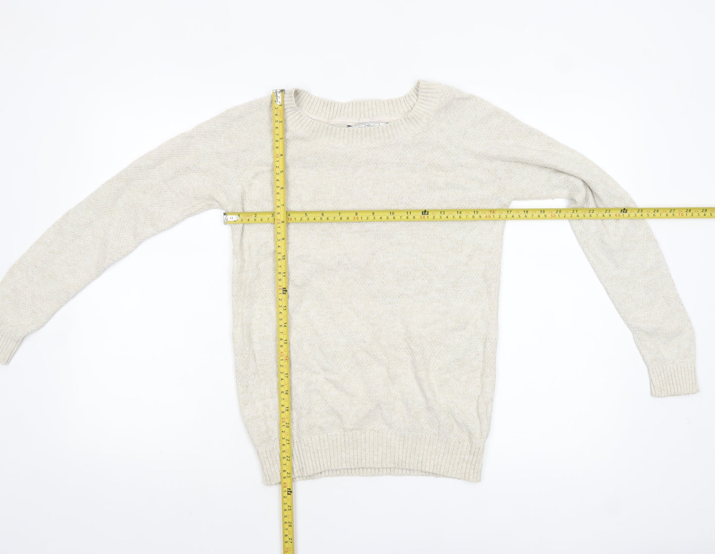 Fat Face Women's Beige Cotton Blend Crew Neck Jumper Size 10