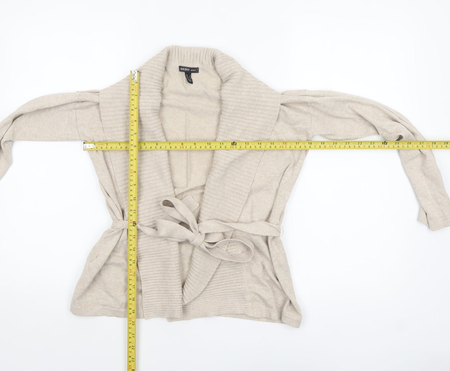 Mango Women Beige XS Belted Knit Cardigan