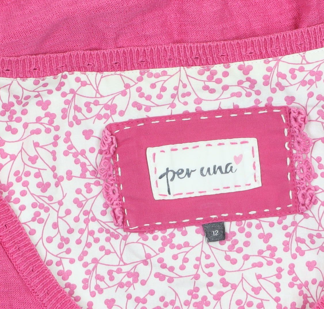 Marks and Spencer Per Una Women's Pink Cardigan Size 12 V-Neck Lightweight Knit