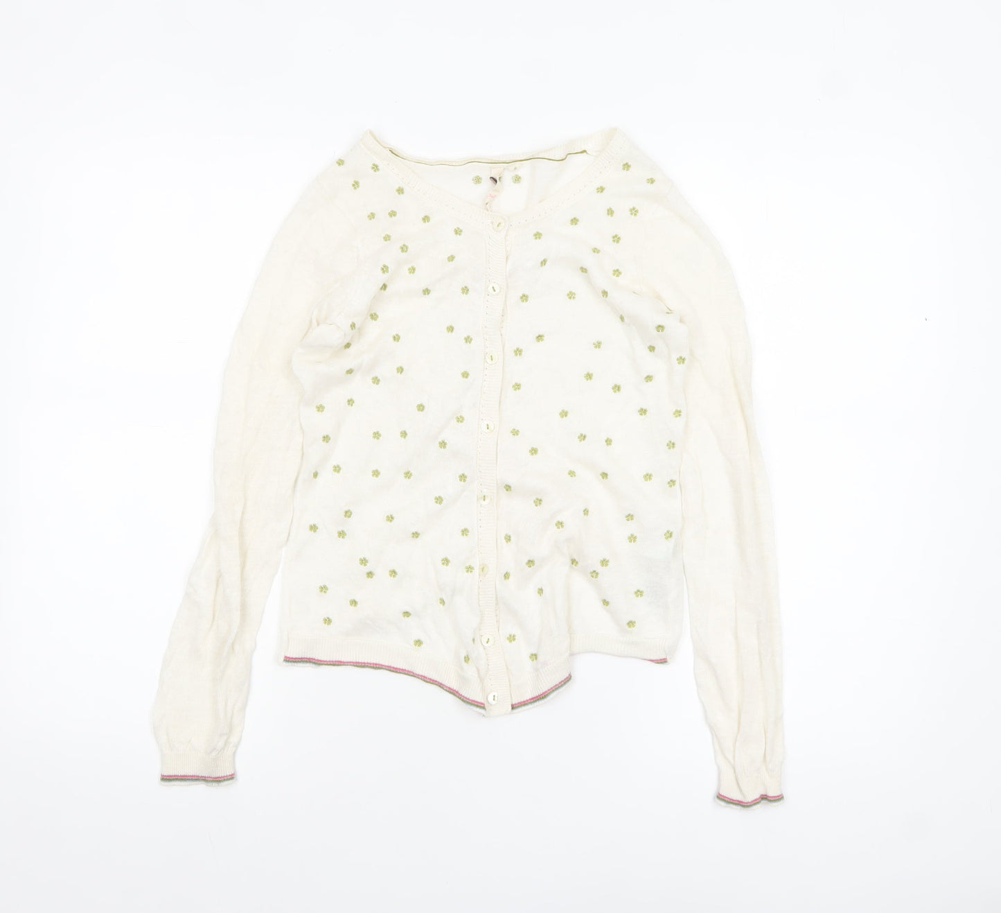White Stuff Women Ivory Floral Linen Button Cardigan Size 8