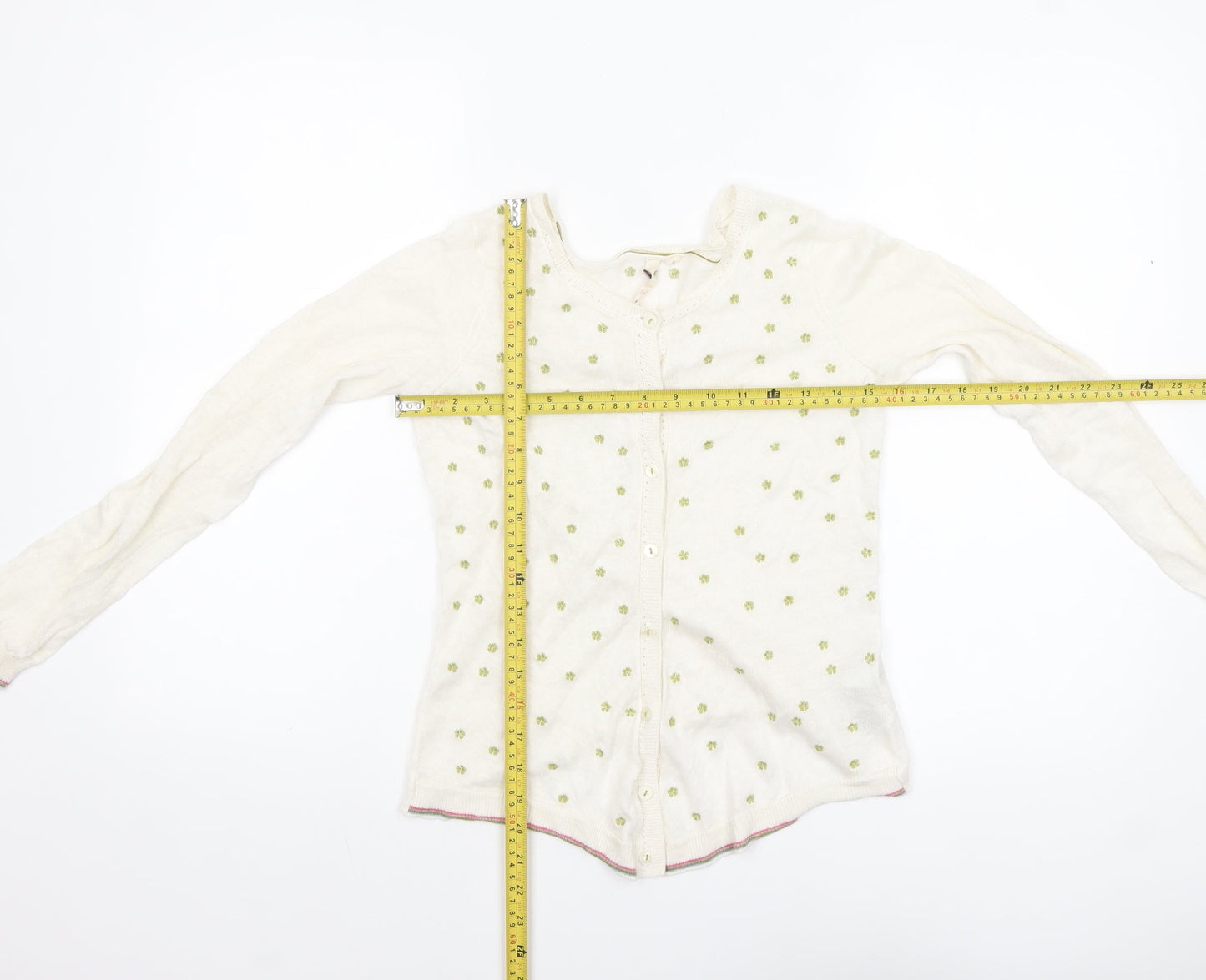 White Stuff Women Ivory Floral Linen Button Cardigan Size 8