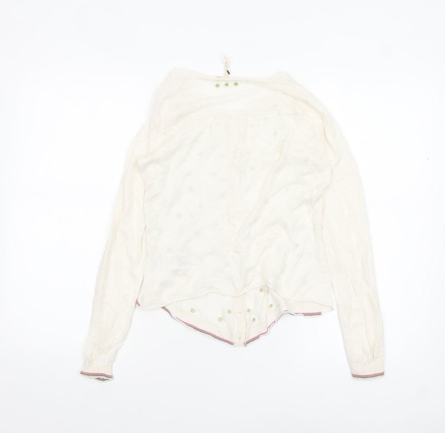 White Stuff Women Ivory Floral Linen Button Cardigan Size 8