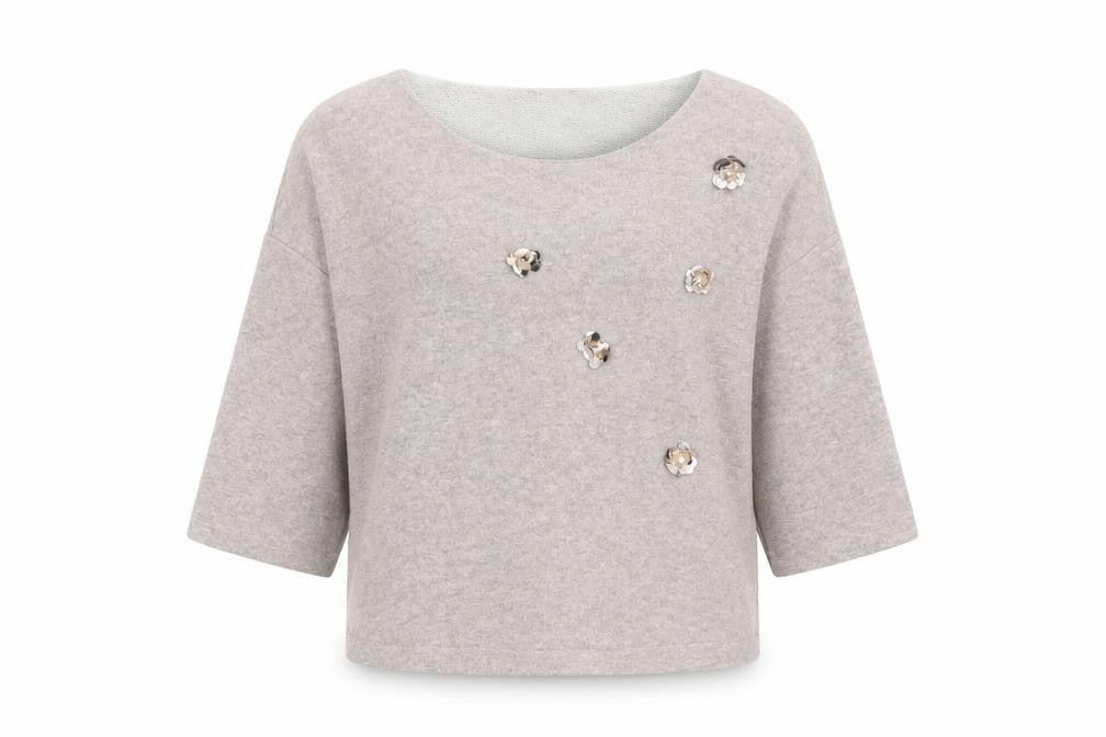 Heine Women’s Beige Sequin 3/4 Sleeve Knit Jumper Size 14
