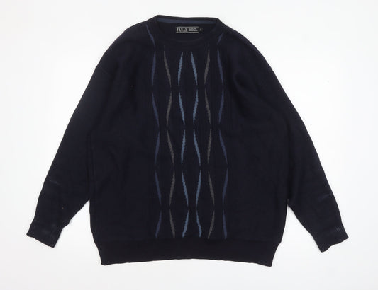 Farah Men's Blue Geometric Wool Blend Pullover Jumper Size L