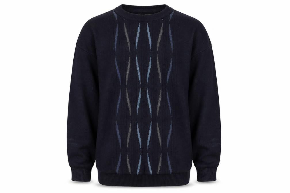 Farah Men's Blue Geometric Wool Blend Pullover Jumper Size L