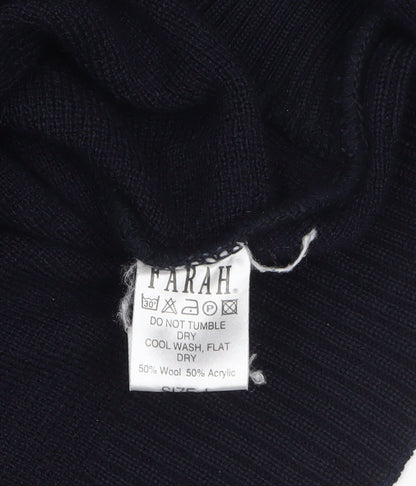 Farah Men's Blue Geometric Wool Blend Pullover Jumper Size L