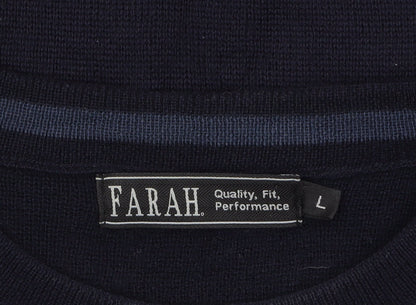 Farah Men's Blue Geometric Wool Blend Pullover Jumper Size L