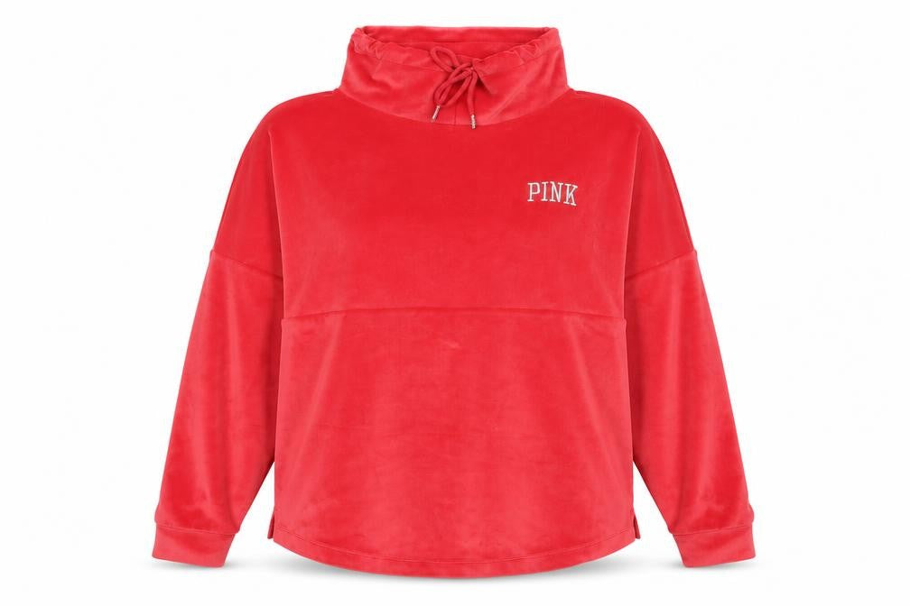 Victoria's Secret PINK Womens Red Velour Pullover Sweatshirt M