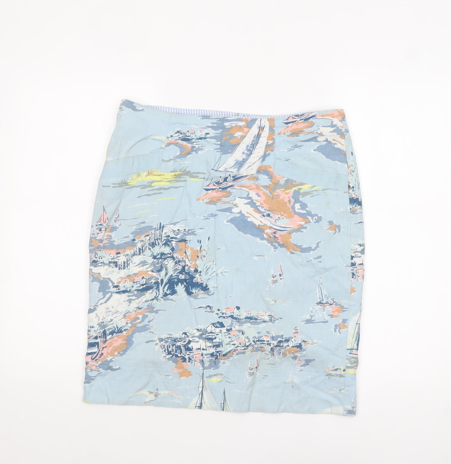Laura Ashley Women’s Blue Nautical Print Cotton Lined Pencil Skirt UK 10