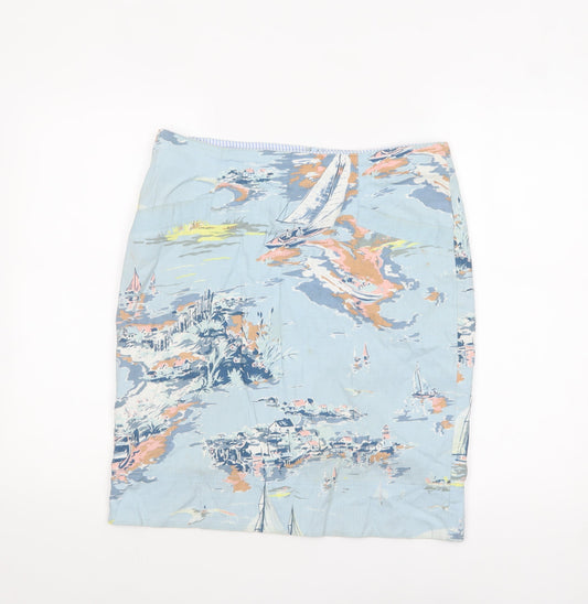 Laura Ashley Women’s Blue Nautical Print Cotton Lined Pencil Skirt UK 10