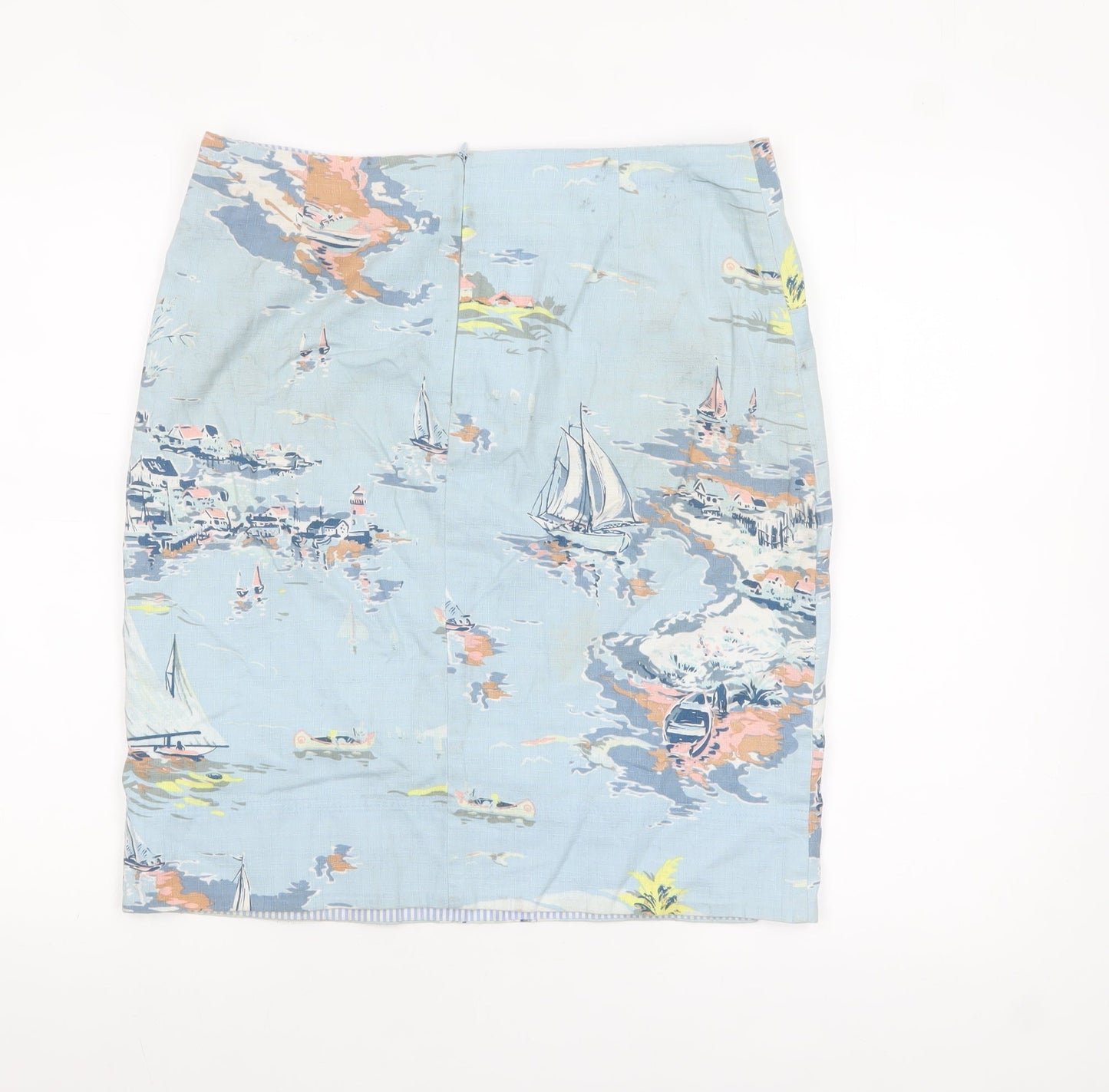 Laura Ashley Women’s Blue Nautical Print Cotton Lined Pencil Skirt UK 10