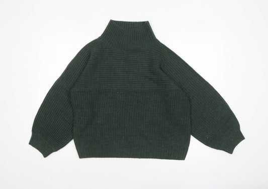 Monki Women's Green Roll Neck Chunky-Knit Jumper Size S