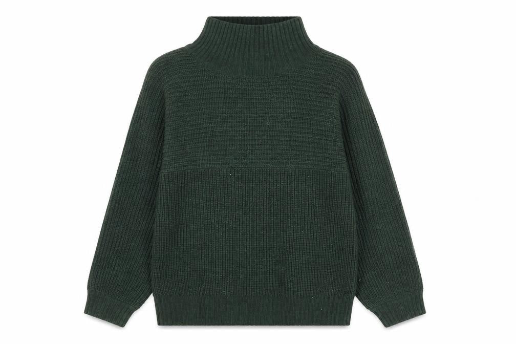 Monki Women's Green Roll Neck Chunky-Knit Jumper Size S