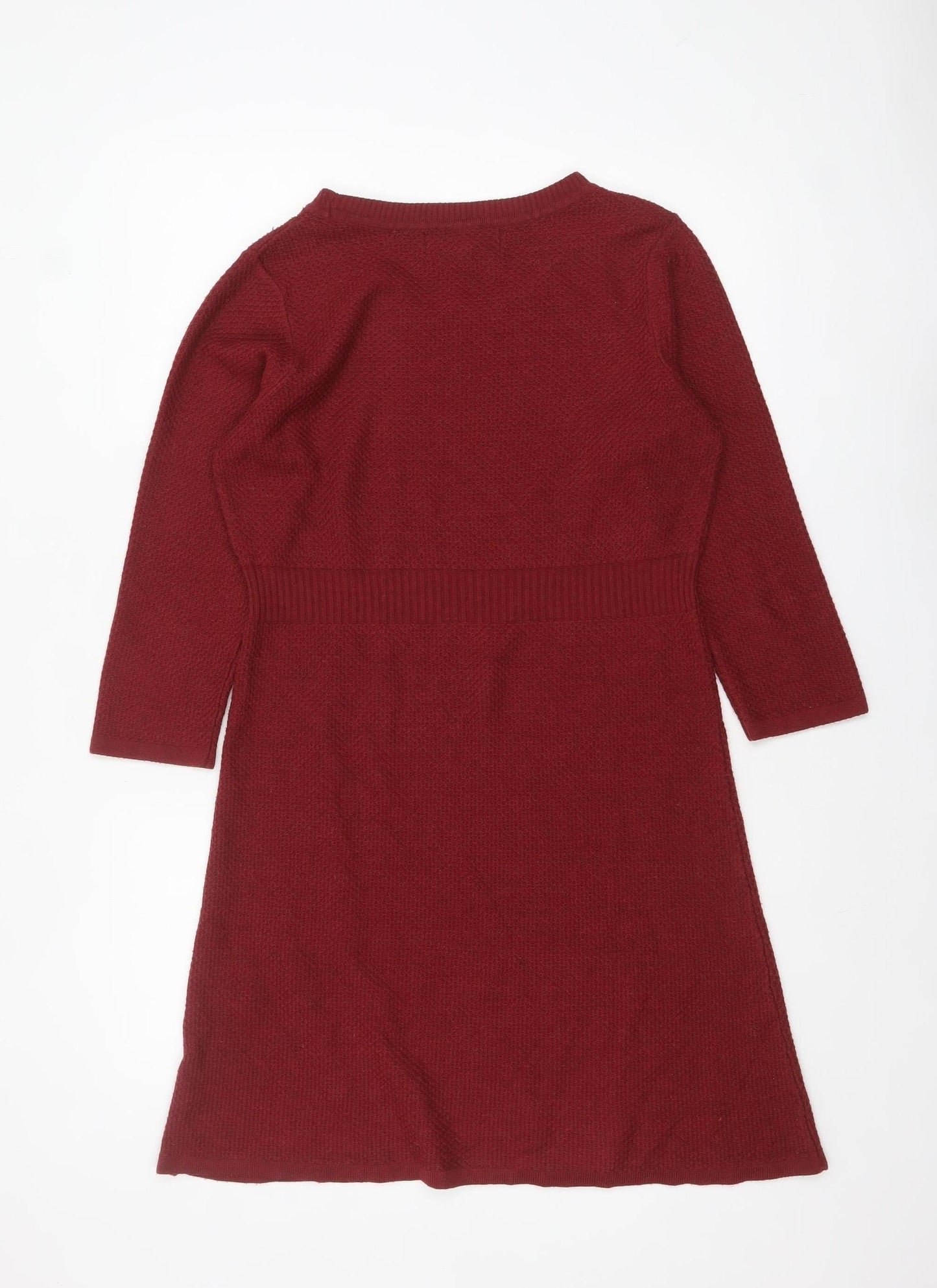 FatFace Women Red Knit Jumper Dress Size 12 3/4 Sleeve
