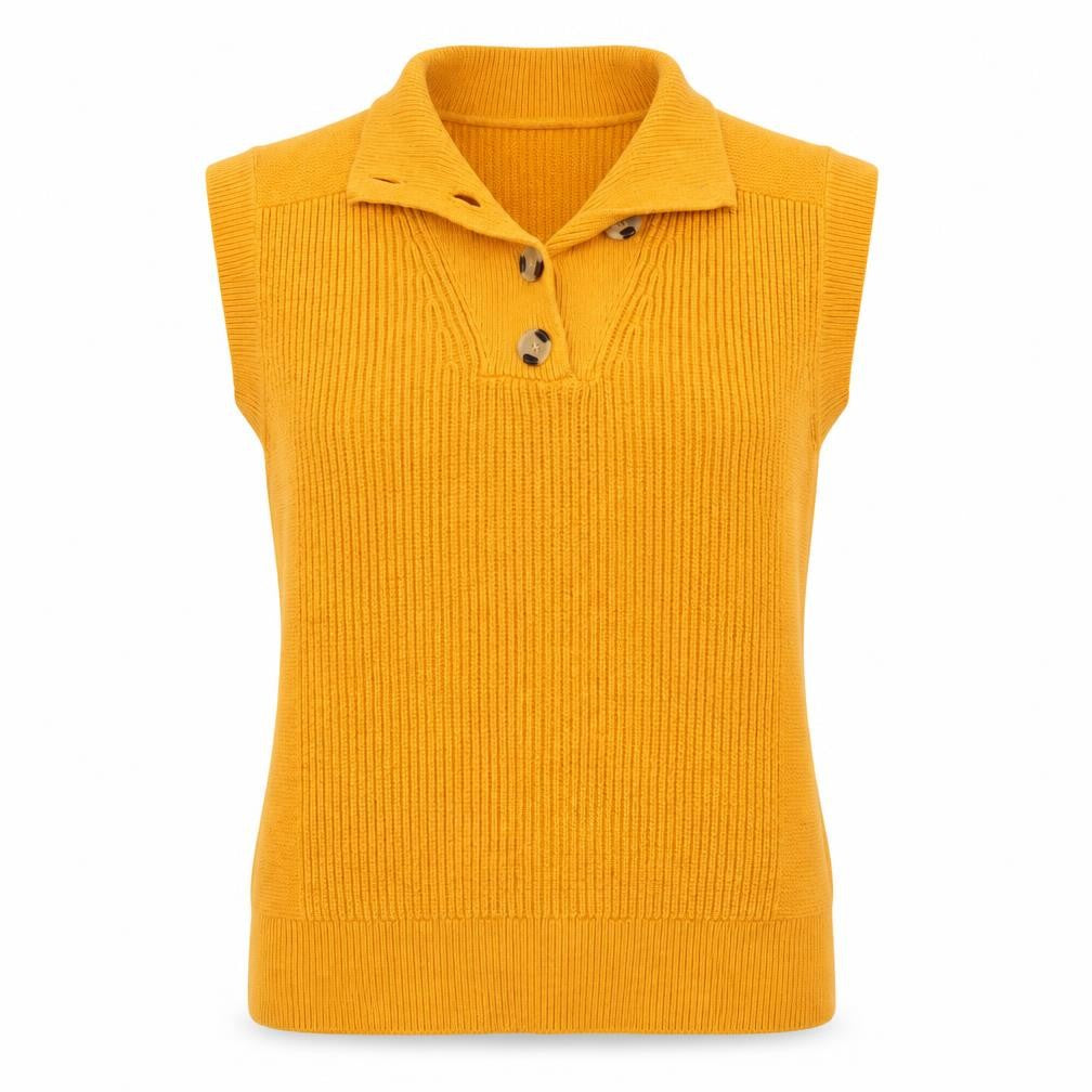 Next Womens Yellow Collared Sleeveless Henley Knit Jumper Size S