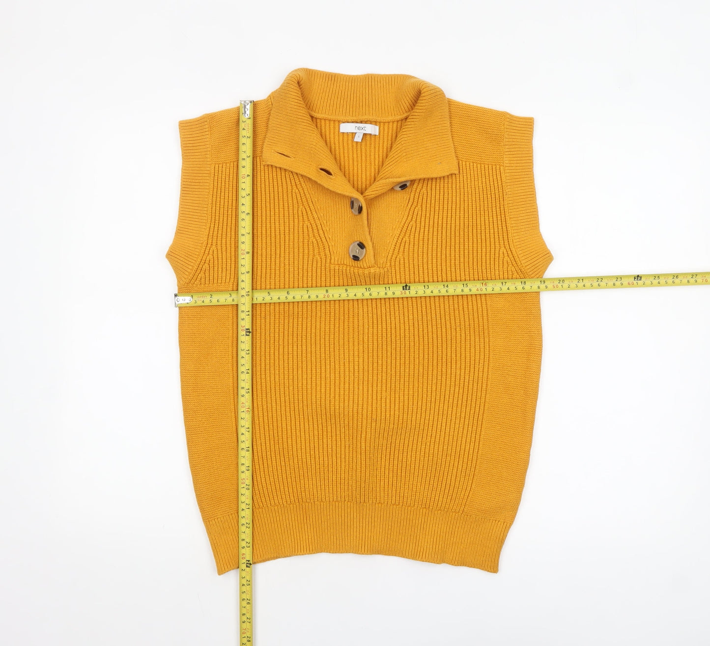 Next Womens Yellow Collared Sleeveless Henley Knit Jumper Size S