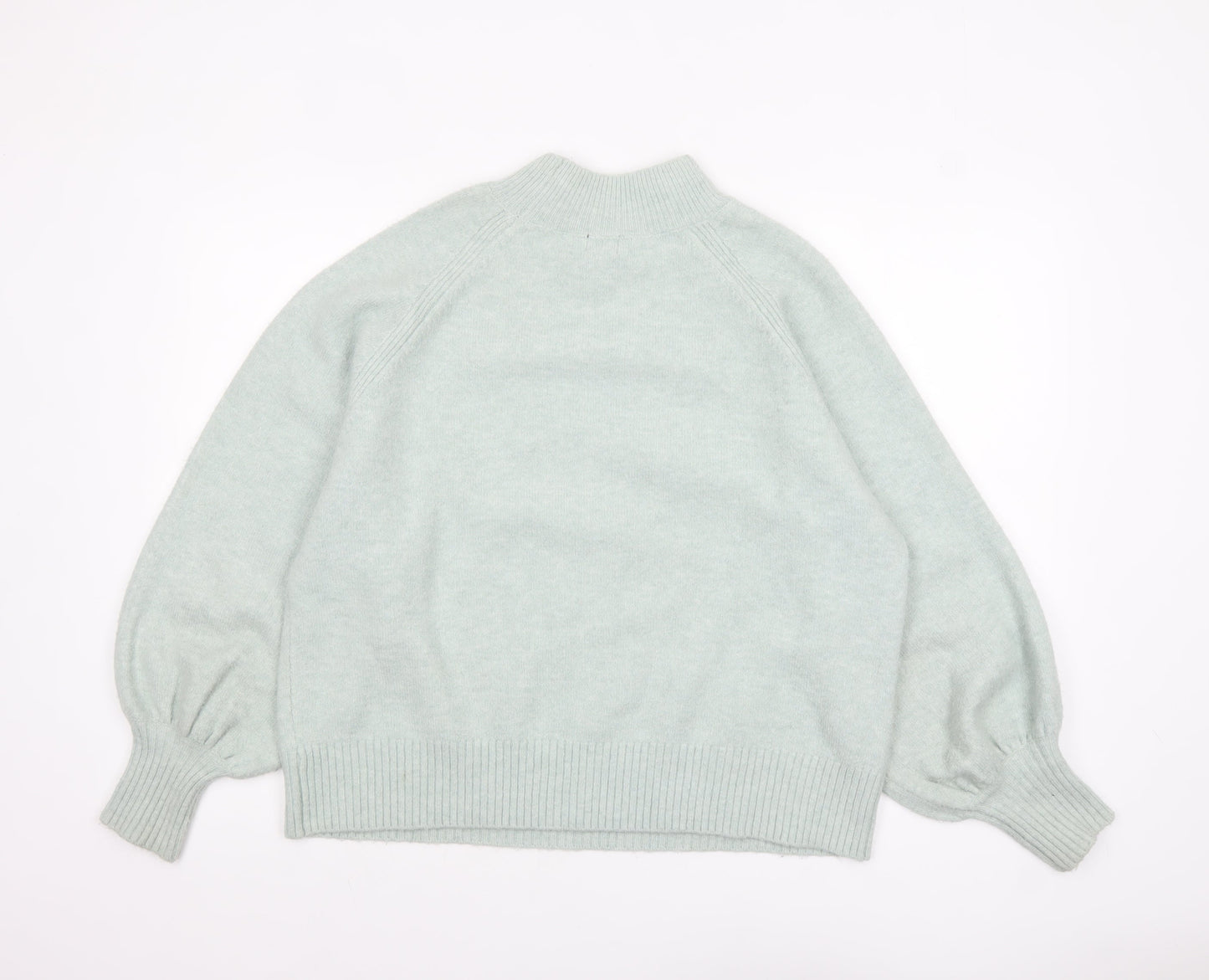 River Island Women Green Beaded Mock Neck Balloon Sleeve Jumper Size 14