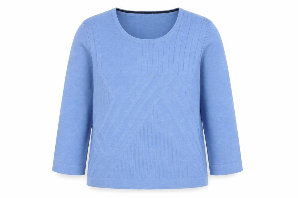 Viyella Women Blue Petite M Merino Wool 3/4 Sleeve Pullover Jumper