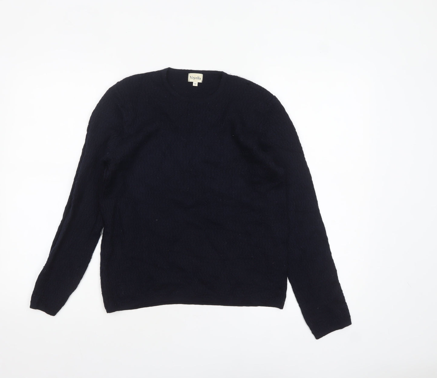 Viyella Womens Black Wool Crew Neck Cable Knit Jumper M