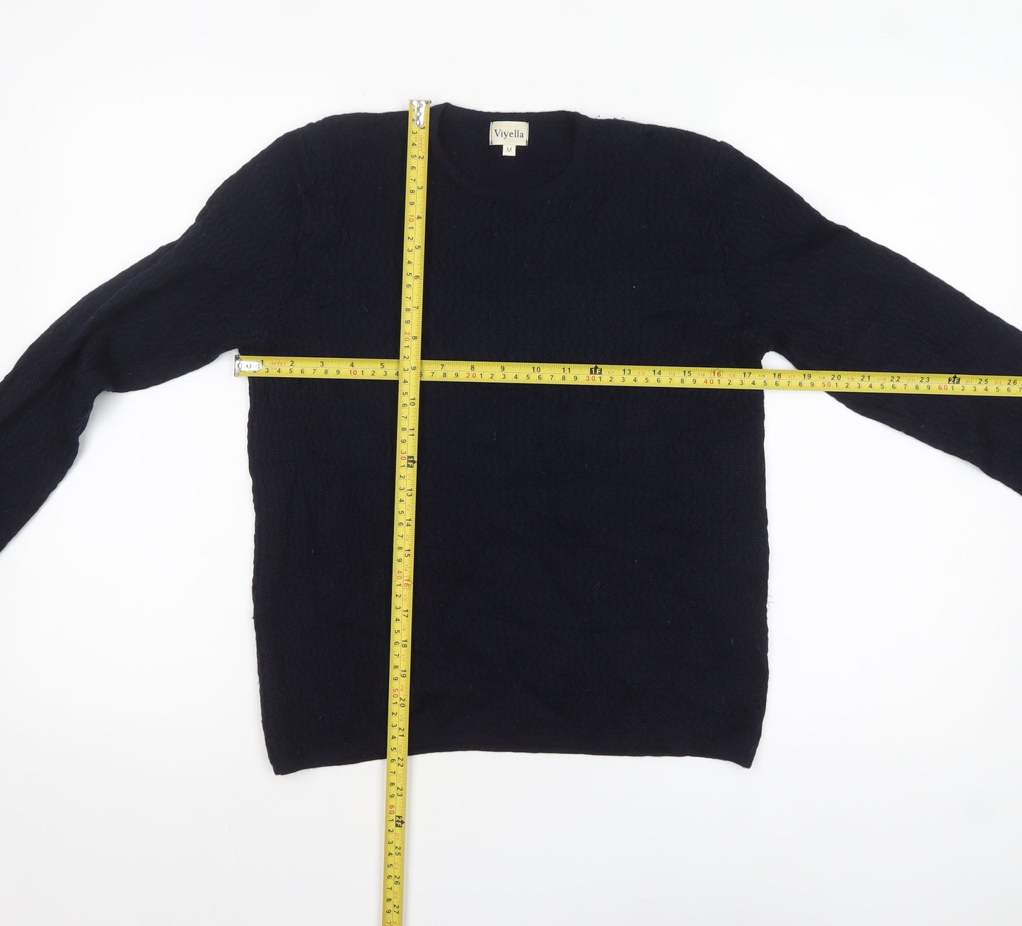 Viyella Womens Black Wool Crew Neck Cable Knit Jumper M