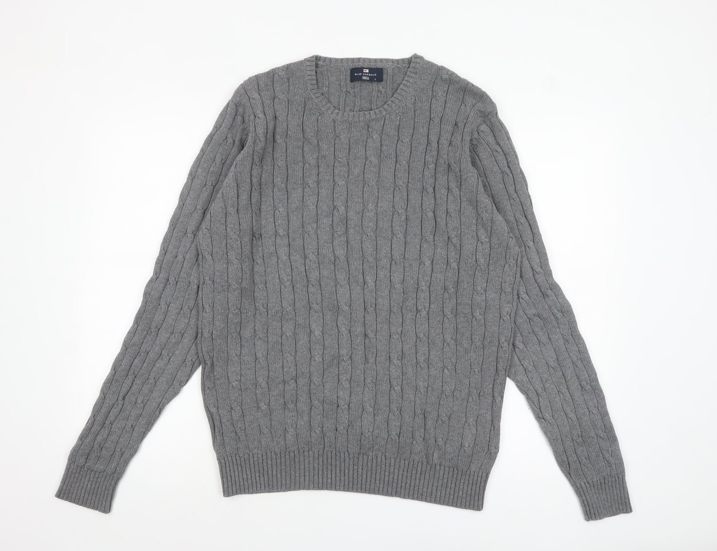 Marks and Spencer Blue Harbour Men's Grey Cable Knit Cotton Jumper L